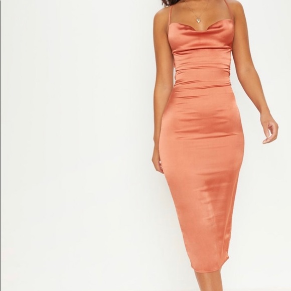 pretty little thing orange satin dress